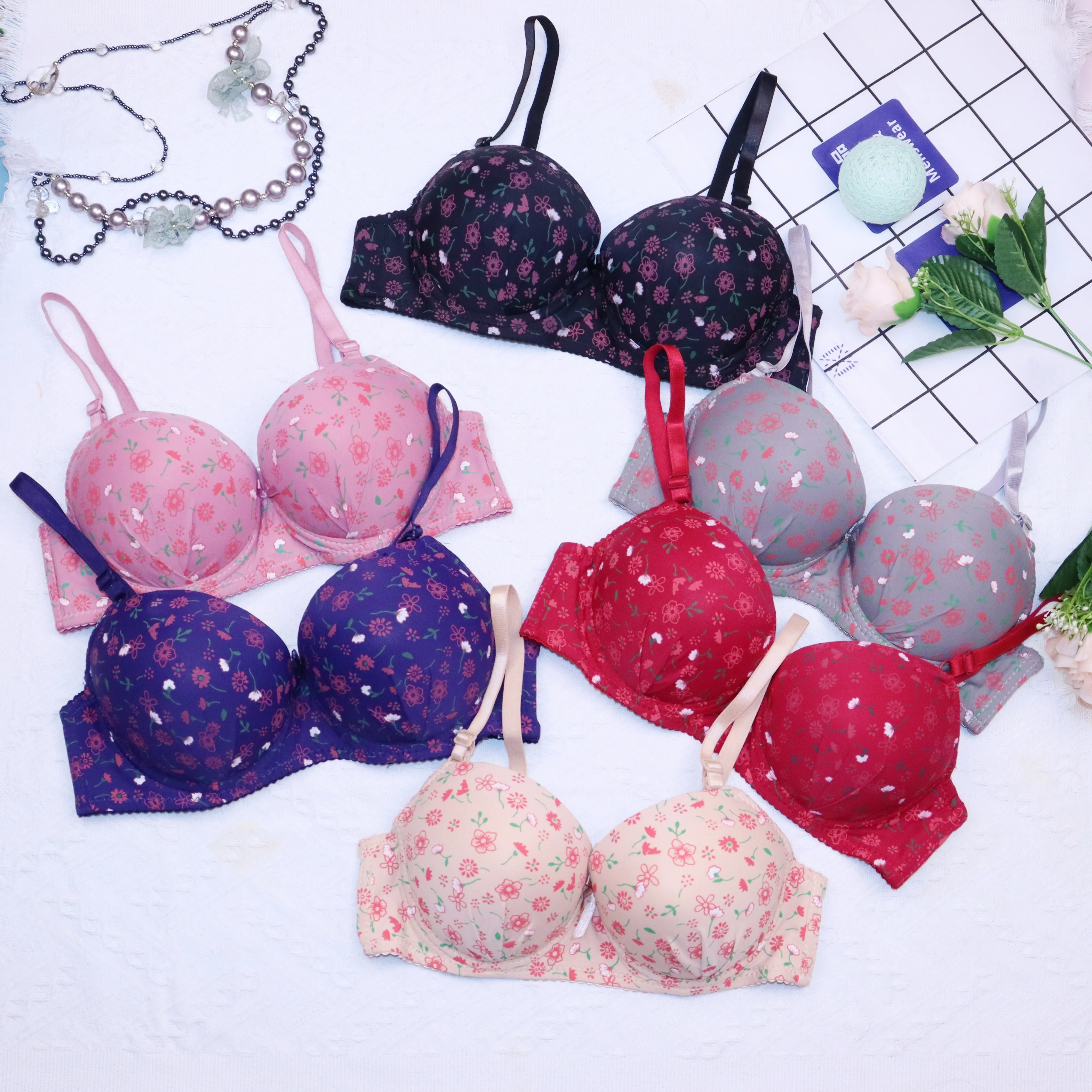 Small Cup Pushup Spandex Cotton Adjustedstraps Fashionable Printed