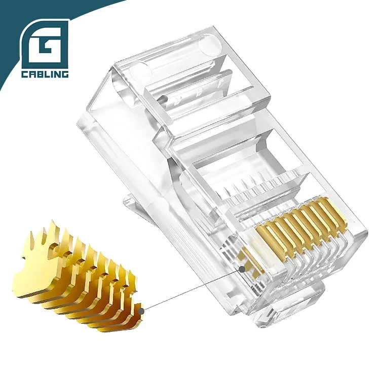 Gcabling Ethernet RJ45 Conector Cat5e Cat6 Pass Through 8P8C Modular Plug UTP Insert Cat 6 RJ45 Connector