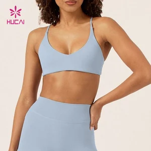 HUCAI Custom 4-way Stretch Light Support Sexy U Neck Cross Back Thin Strap Sports Yoga Bra Women