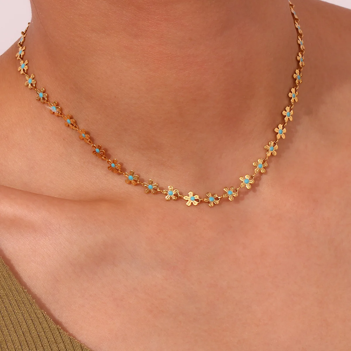 Gold Plated Flower Necklace & Bracelet Set