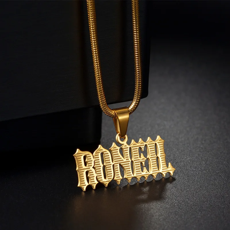 Stainless Steel Gold Plate Custom Name Plate Necklace Personalised for Women Men Thick Popcorn Chain