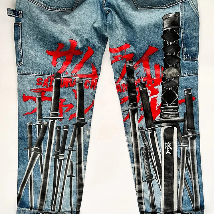 DiZNEW Custom Wholesale Denim Patch Digital Loose All Over Pants Fashion Designer Print Jeans manufacture