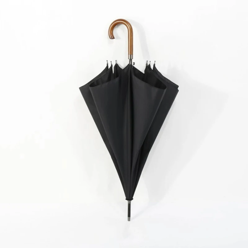Branded Auto Open Wooden J Handle Stick Golf Umbrella with Custom logo