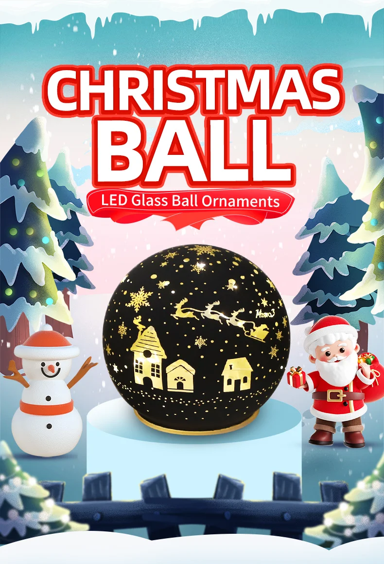 Factory wholesale battery operated laser engraving led glass Christmas ball ornaments crafts factory