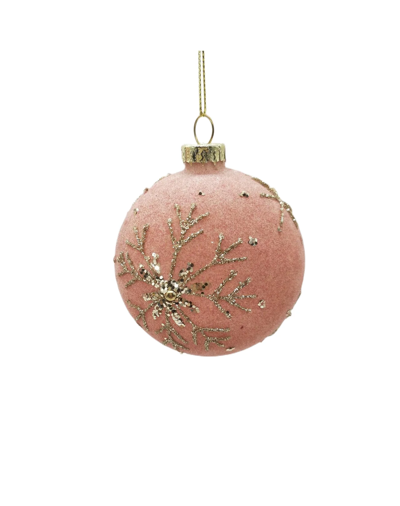 Factory Direct Sale 8cm Pink Flocked Velvet Glass Ball Christmas