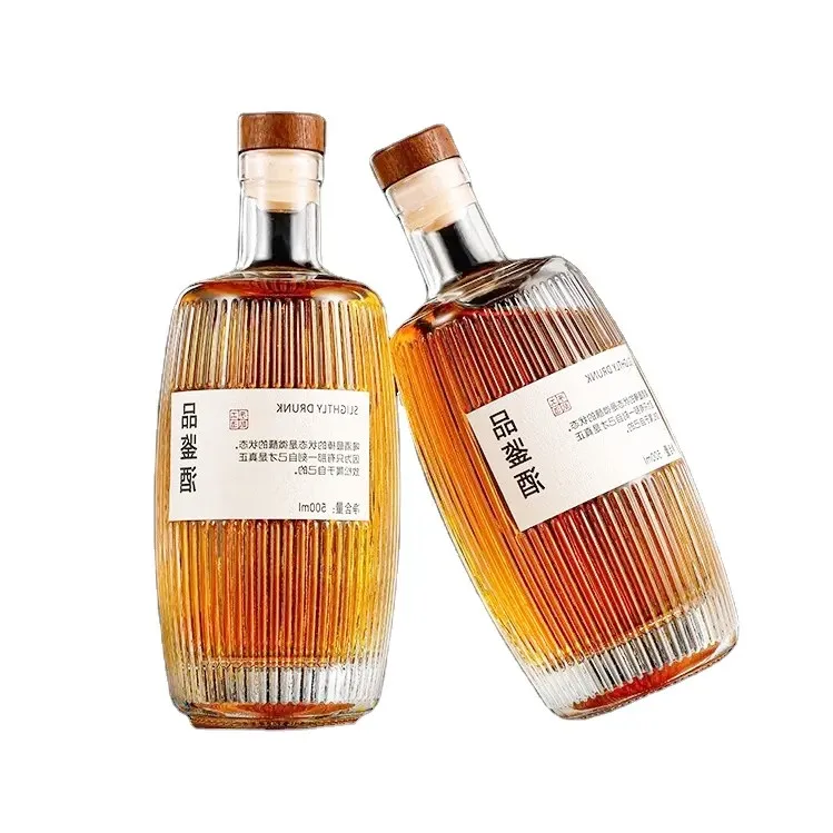 Liquor Bottles Round Plum Wine Weak Alcohol Drink Port Bottle Vanjoin 500 Ml Glass With Wood Cork Beer Bottle