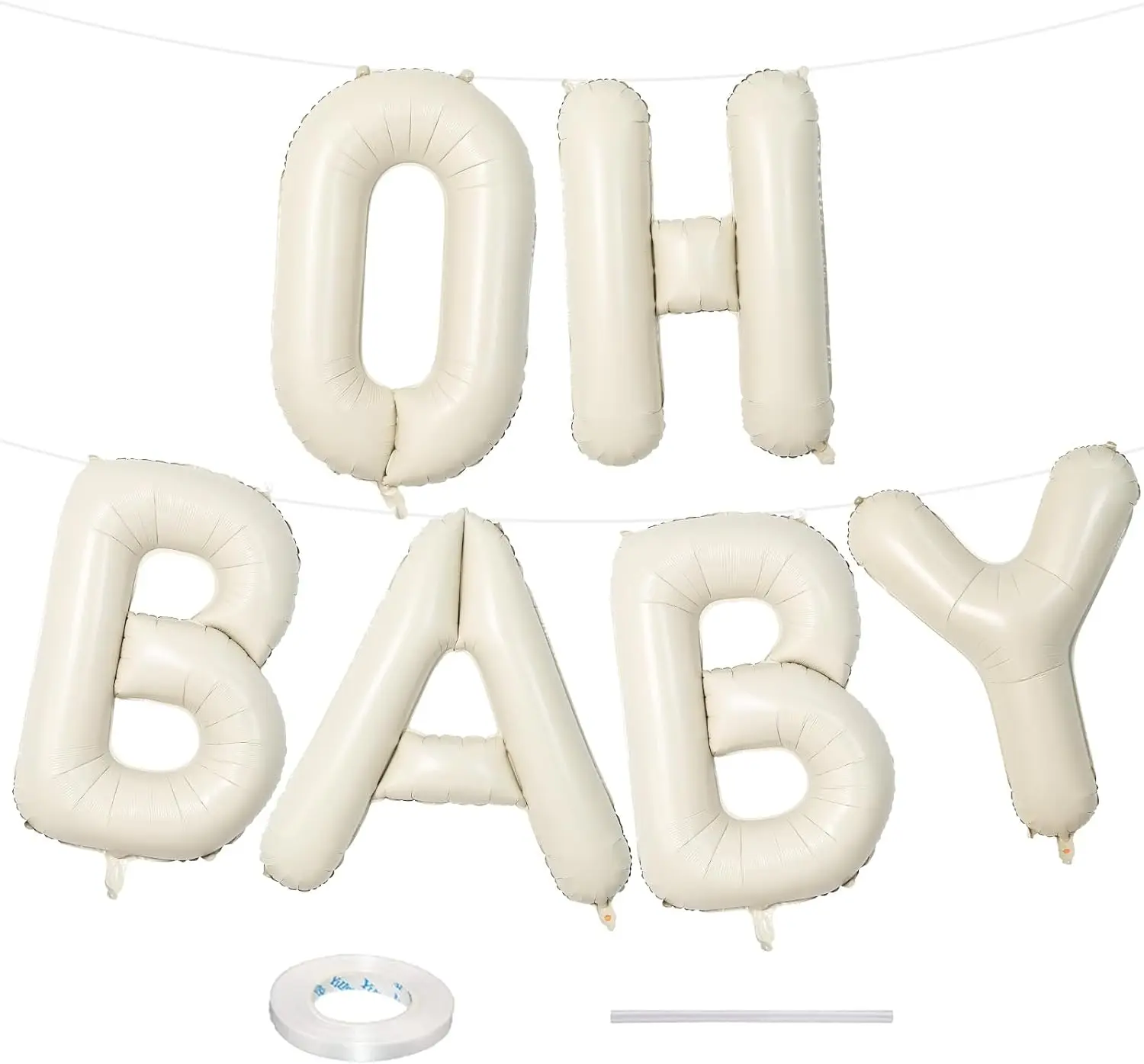 40 Inch Beige OH BABY Balloon for Baby Shower Large Cream White Oh Baby Balloons Letters With Ribbon for Gender Reveal Backdrop