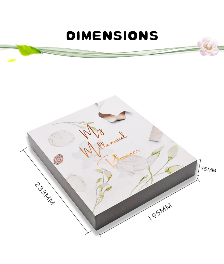 Custom Printing 2023 Planner Rose Gold Foil Spiral Steel Ring Hardbound Gift Customized Logo Box Packaging for Notebook Planner details