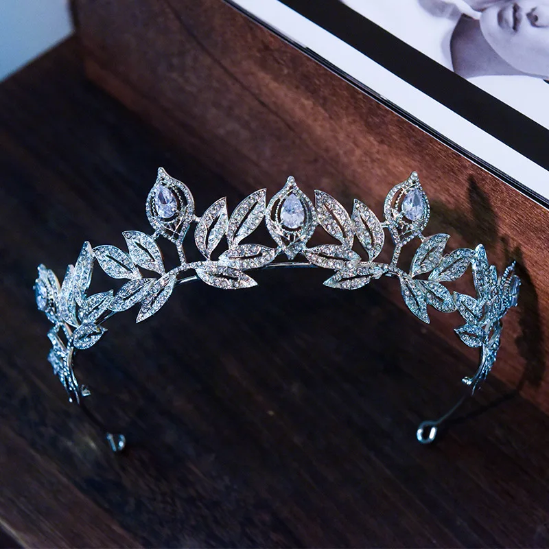 Silver Leaves Pageant Rhinestone Crystal Tiaras Crown for  display picture 1