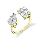 Dress jewelry 18k gold vermeil large twin diamond square pear eternity rings engagement women
