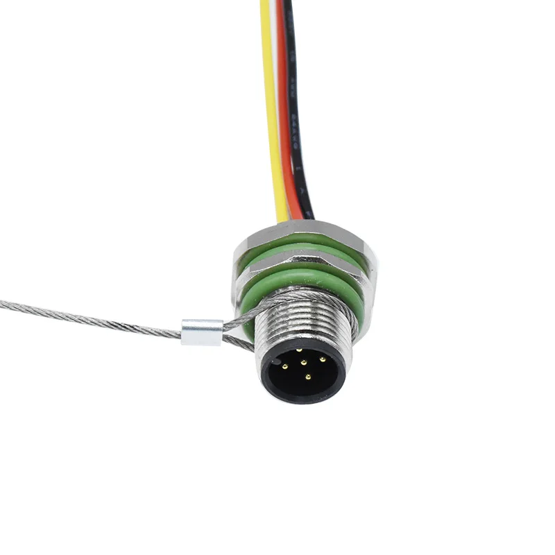 M12*1.0 Waterproof Cable Connector M12 Connector A Code 5 Pin Circular Front Fastened Male Socket with Wire and Dust Cover