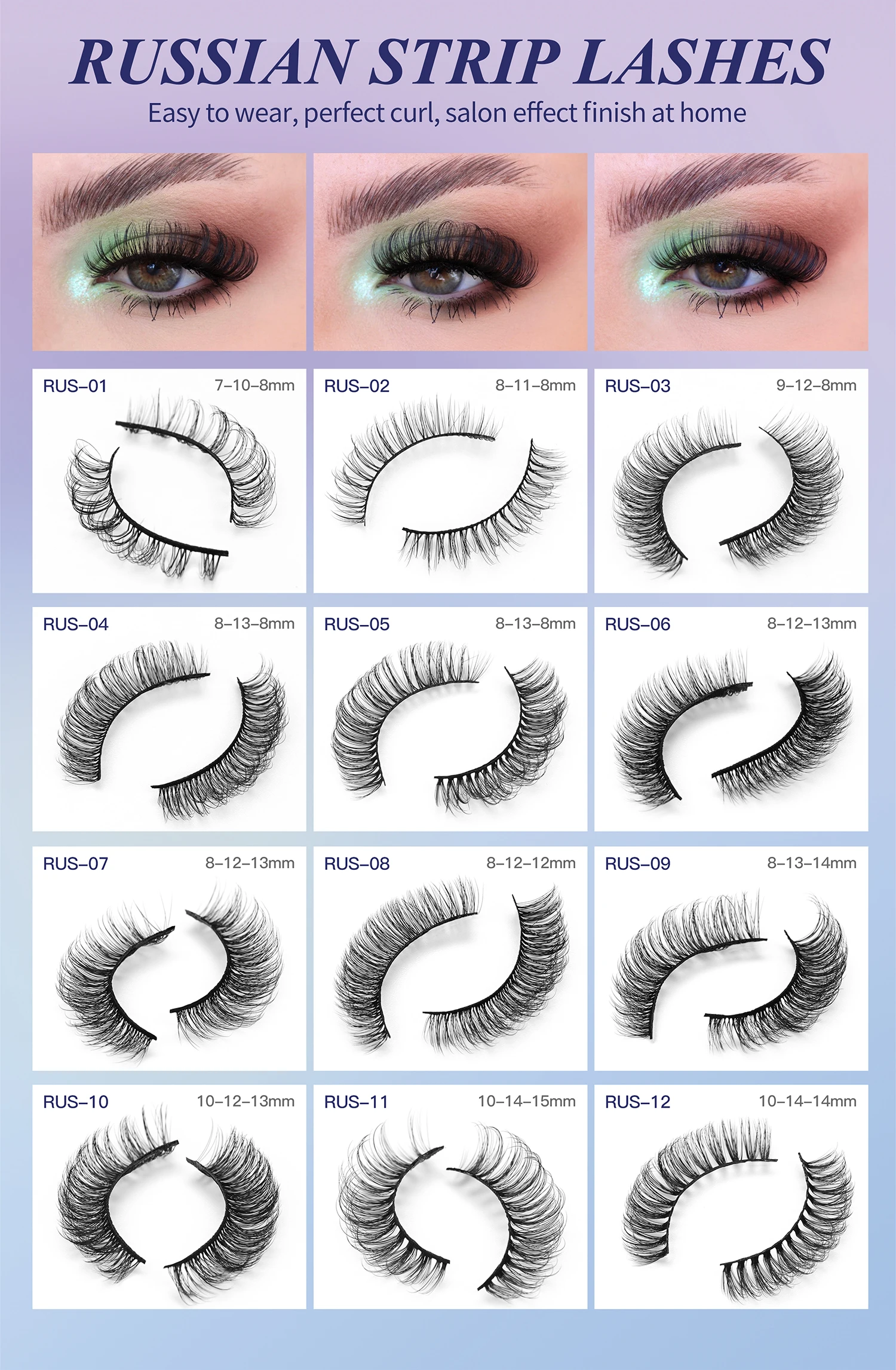 Wholesale Dd Curl Russian Strip Eyelashes Faux Mink Volume Lashes ...