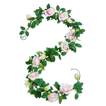 Artificial Rose Vine Faux Flowers Garland Hanging Silk Rose Ivy Plants Vine for Wedding Arch Party Garden Home Wall