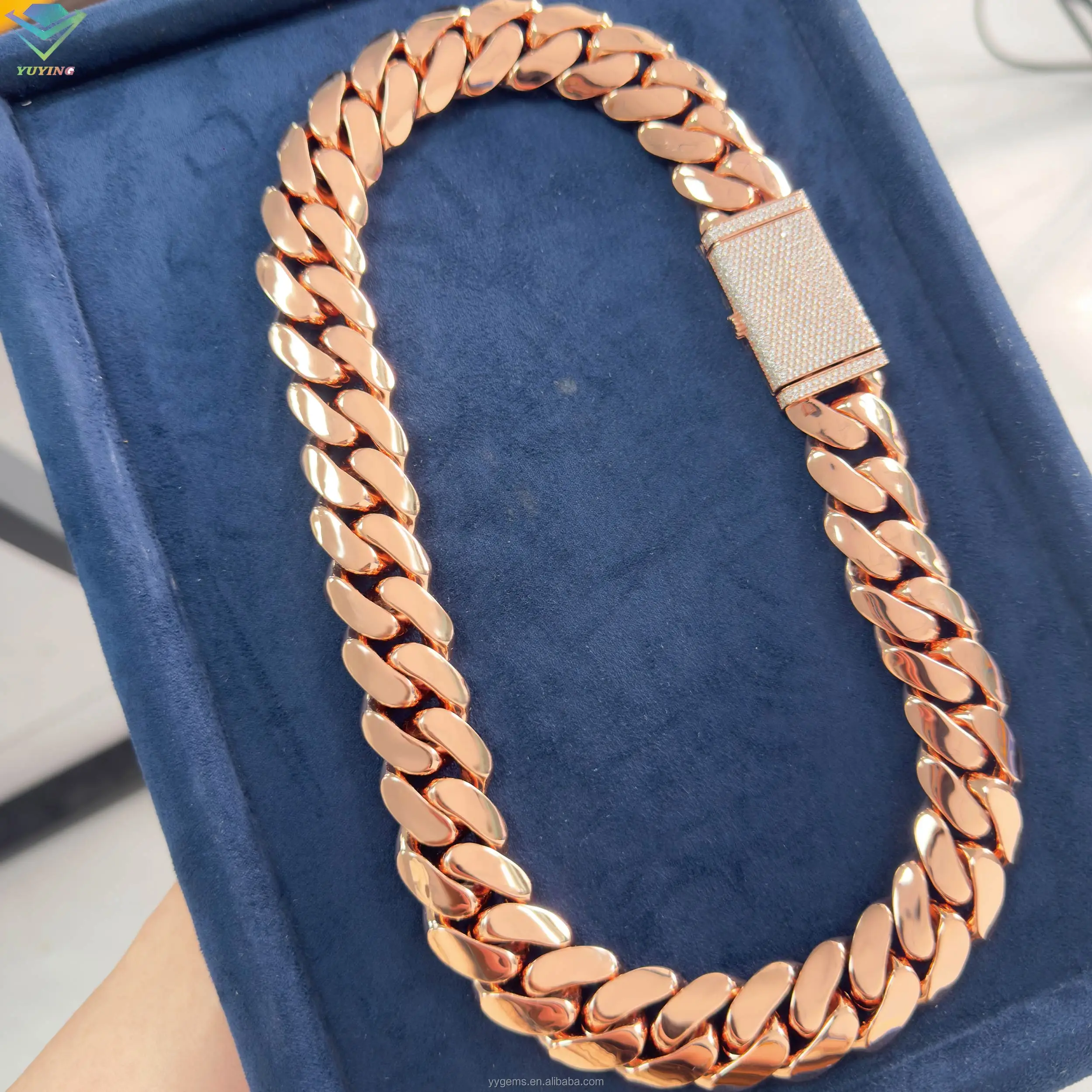 Collana Cubana Miami Uomo – Argento 925 Placcato Oro Con Zirconi Cubici, 22 Pollici – H&J Jewelry