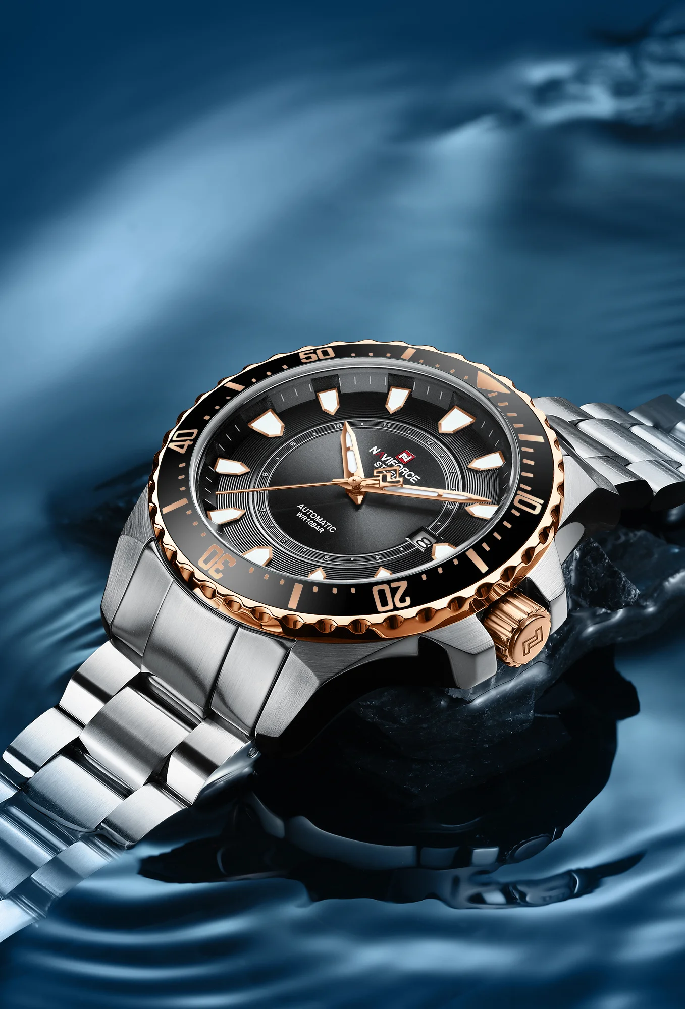 NAVIFORCE 1004 Jam Tangan Baja SRGB Pria, Jam Tangan Mekanis Logo Merek  Tahan Air Jepang Pria Bisnis