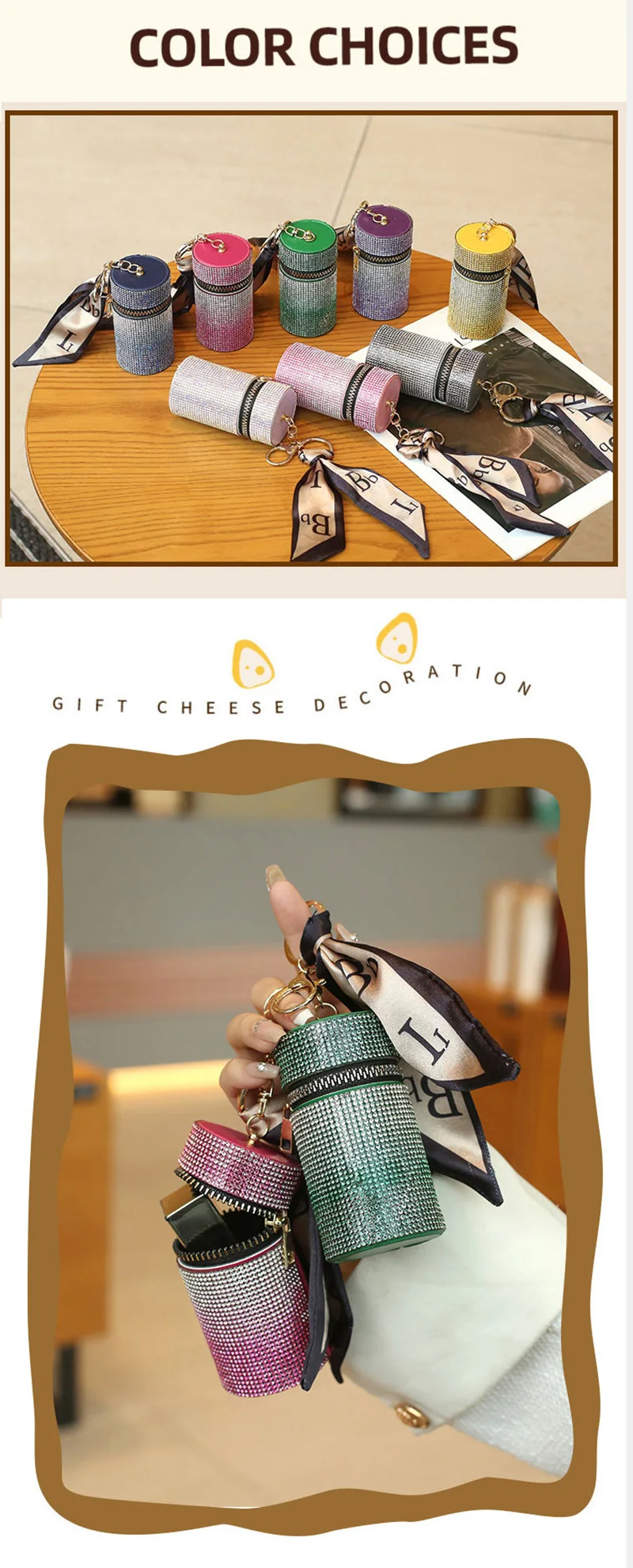 Mini Glitter Lipstick Bag Pocket Leather Keychain Lipstick Bucket Bag