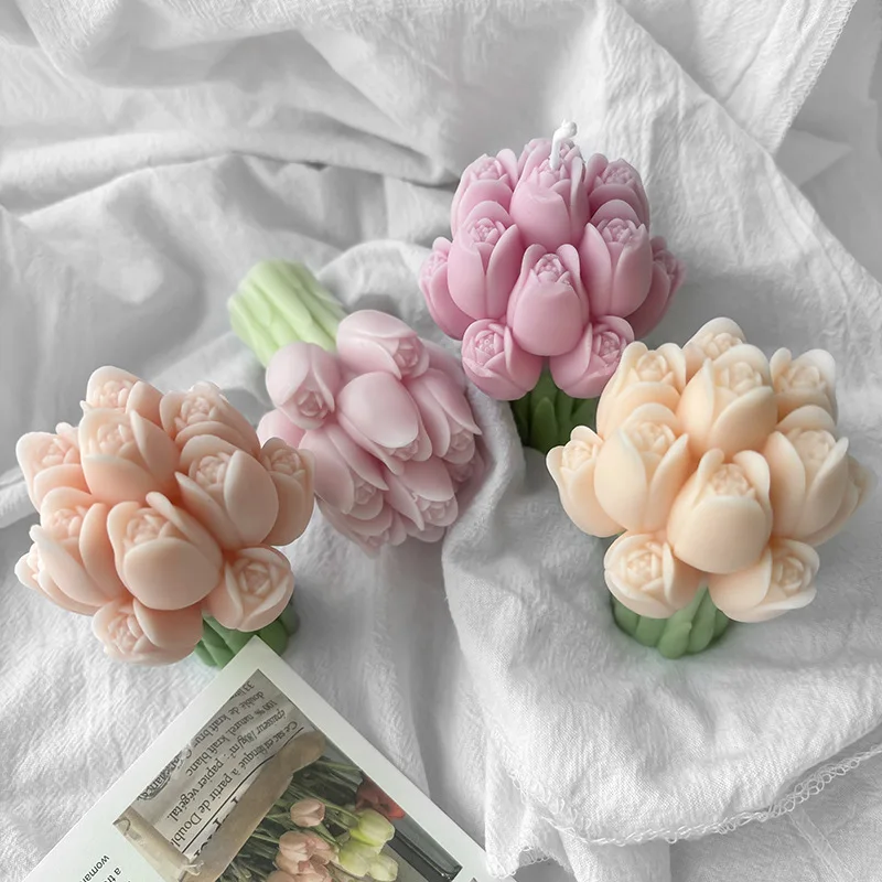 Tulip Bouquet Silicone Mold Flower Aromatherapy Candle DIY Resin Plaster Ornament Mold Cake Tools supplier