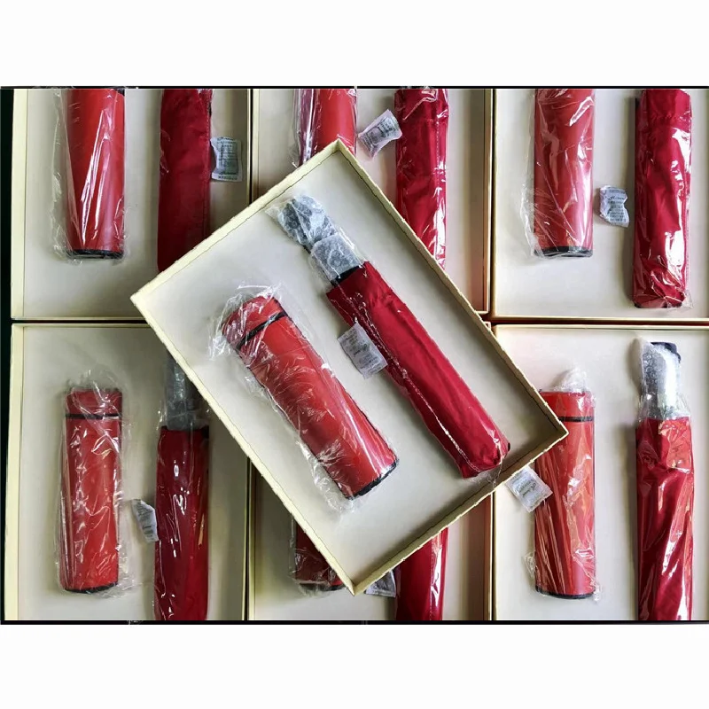 High Quality Customized Logo Advertising Vacuum Cup Umbrella 2 in 1 Gift Set with Gift Packaging for Office Promotion
