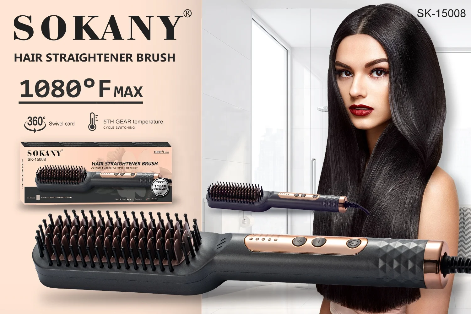 Sokany 15008 Hair Straightener Professional Hot Cold 45w Hair Brush Dryer Comb One Step Airbrush Hair Dryer