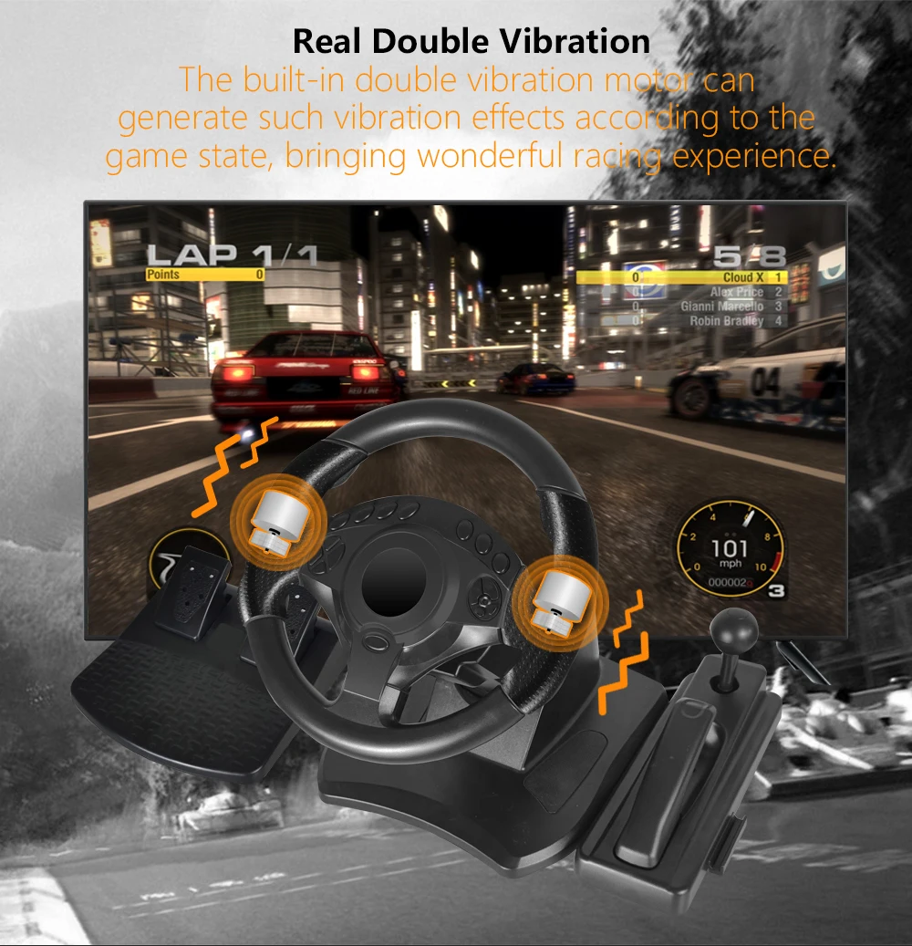 Cstar Adjustable Sensitivity Wired Car Racing Steering Wheel Gaming