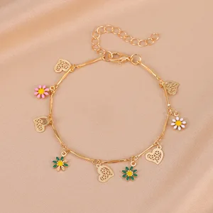 Fashion Jewelry Creative Rhinestone Pentagram Design Bracelet Ankle Chain Gold Plated Zircon Brass for Parties