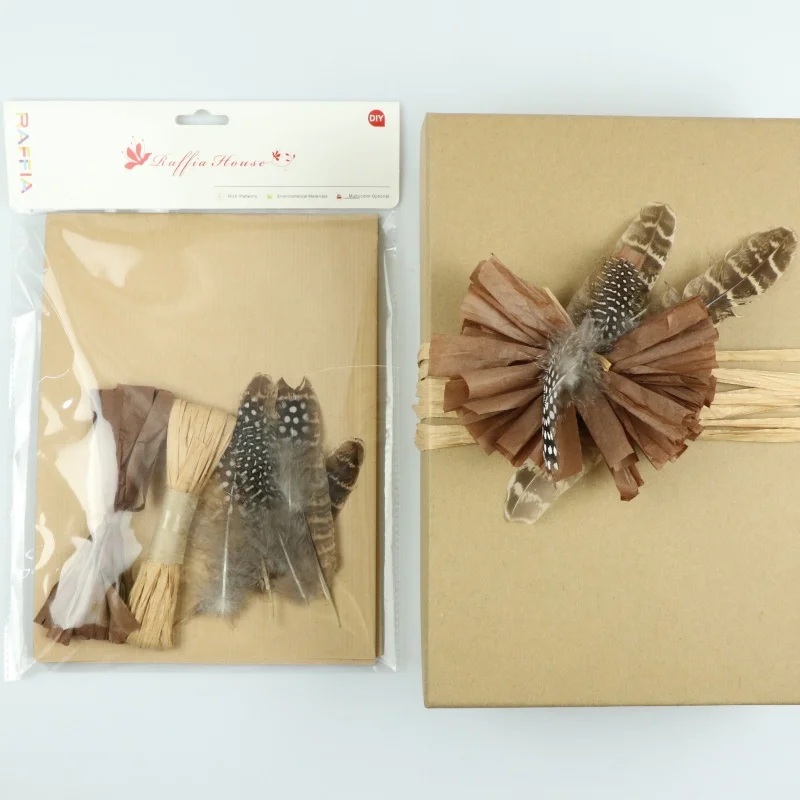 Gordon Ribbons Gift Wrapping Raffia String And Feather Biodegradable Natural Raffia Paper Ribbon