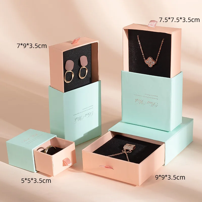 Eco Friendly Custom Logo and Size Rigid Paper Small Drawer Box  Jewelry Packaging Pull Out Sleeve Sliding Gift Drawer Box