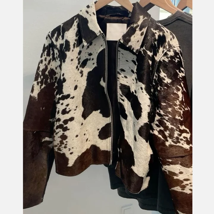 ジャケット・アウター cow WT Designer Luxury Cowhide Printed Zip up Cropped Bomber Jackets