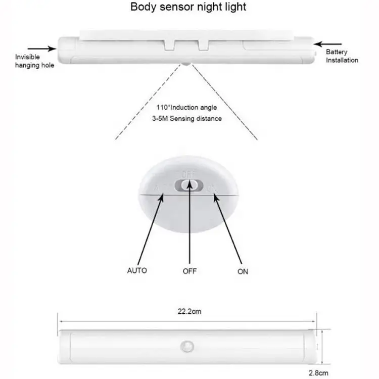 Portable Morden Detachable Adhesive Hooks LED Night Light PIR Motion Sensor Cabinet Light Indoor Bedroom details