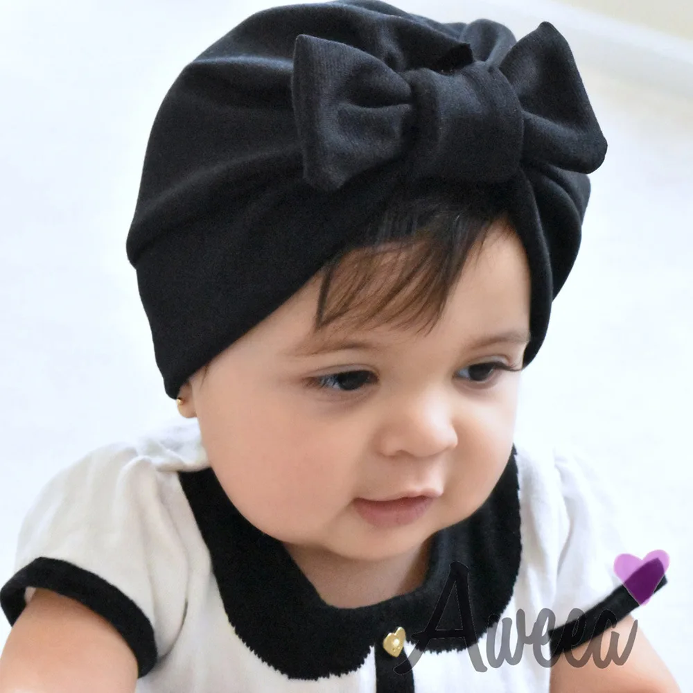 Sombrero de bebé de Color sólido con lazo grande para niña 