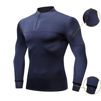 Men Workout Clothes Fitness High Collar Long Sleeve Tshirts Elastic ...