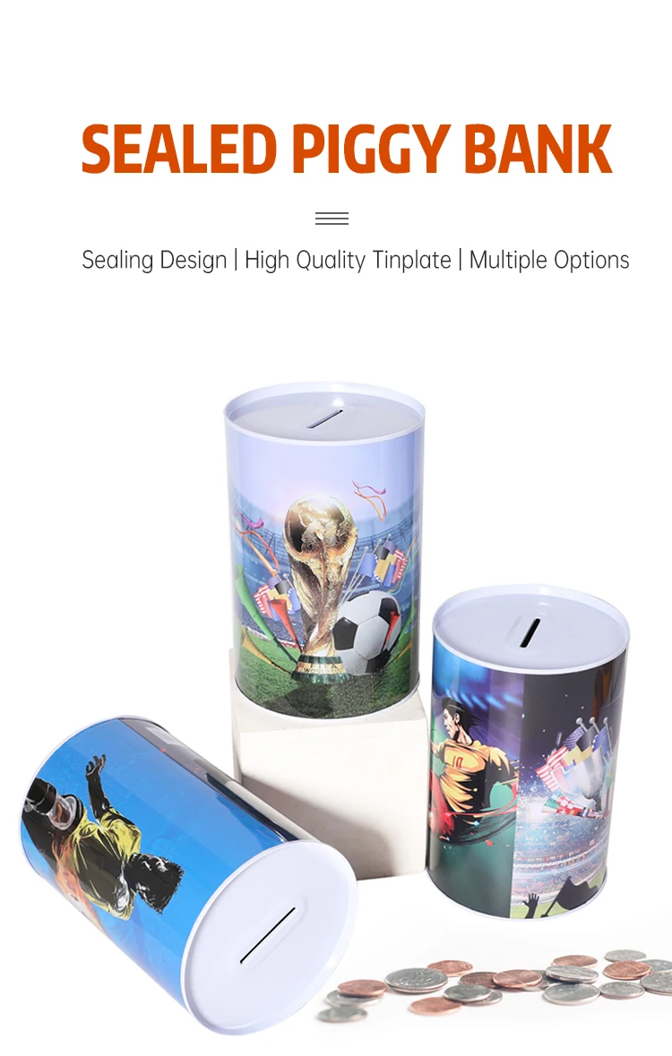 Topsthink Tinplate Piggy Bank Money Box Cylinder Shaped Money Bank For