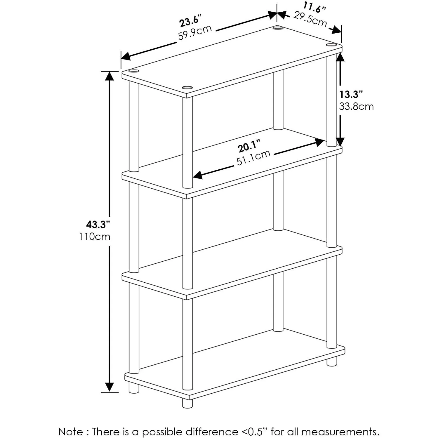 Black Turn-N-Tube 4-Tier Multipurpose Shelf Display Rack for Home Office Storage