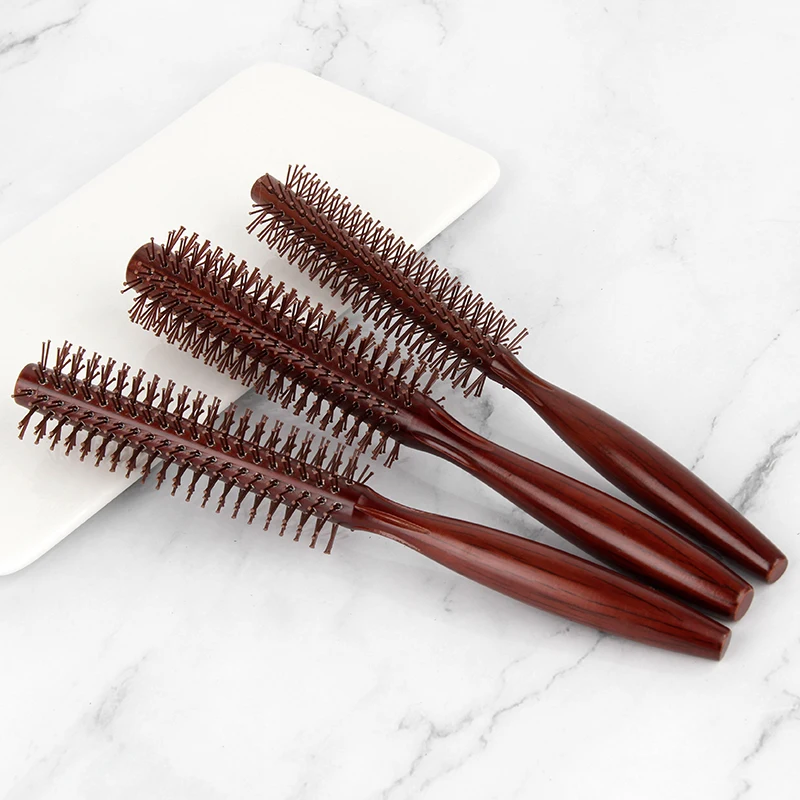 Massage Curly Comb Home Styling Solid Wood Vintage Nylon Tooth Red Curly Cylindrical Roller Comb