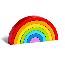 7Pcs Wooden Rainbow Stacker Nesting Puzzle Blocks Tunnel Stacking Game Building Blocks Set for Kids Wooden Toy Gifts