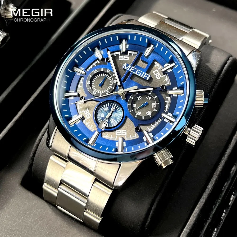 Megir 2220 moda aydınlık erkek kuvars saatler kronograf yüksek