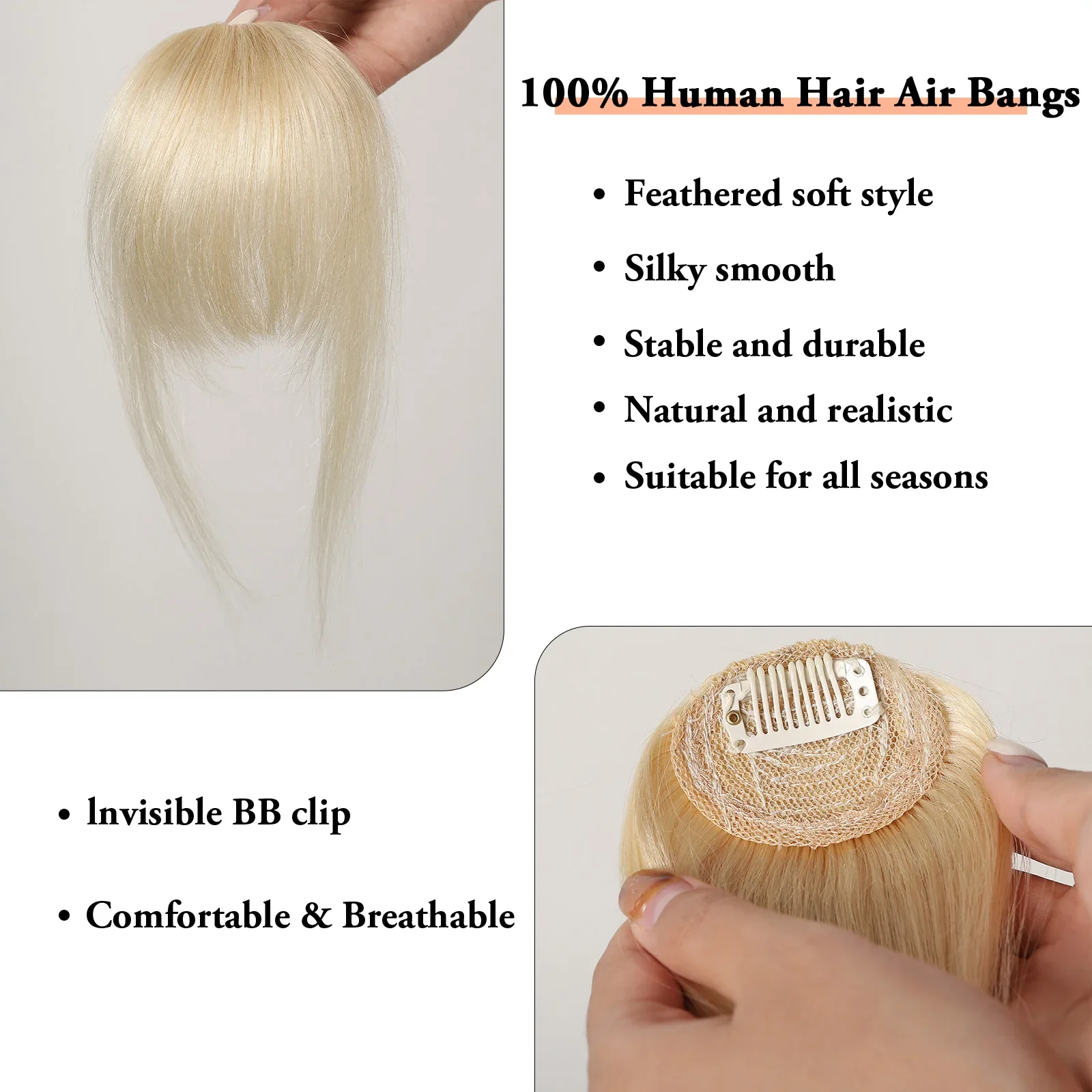 Platinum Blonde Human Hair Bangs Clip in Straight Hair Pieces for Women Blunt Bangs Extension_voghion.com