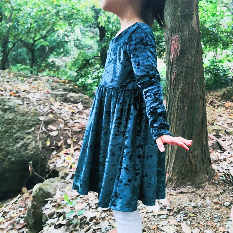 Junior Toddler Newborn Infant Scoop Back LITTLE GIRLS GREEN VELVET FLUTTER  Sleeve Solid Green Velvet Dresses Designs