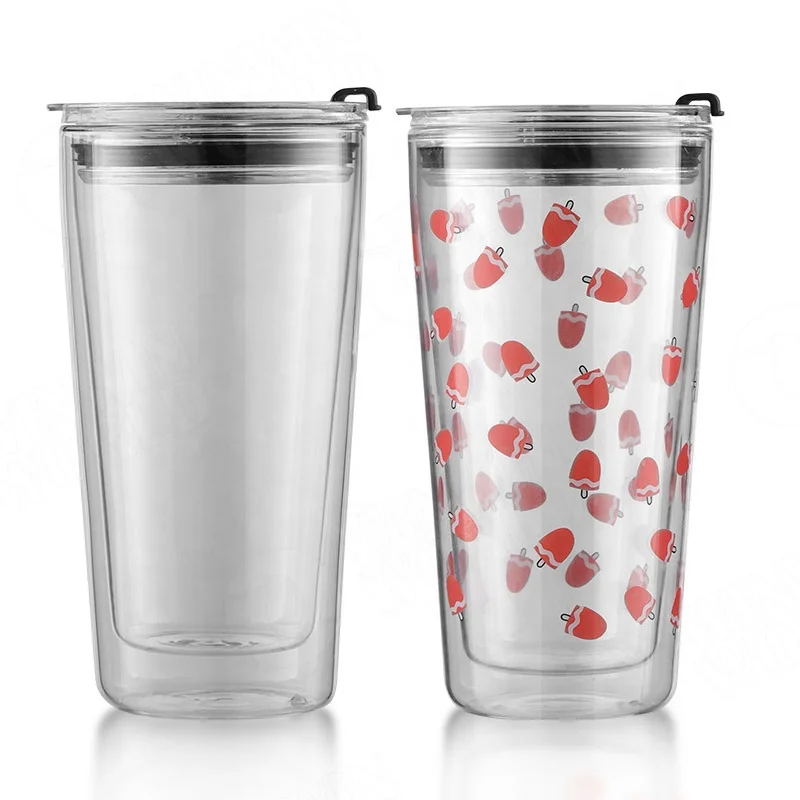 Double Wall Glass Tumbler - 14oz Reusable Insulated Mug for Coffee & Tea,  Hand Blown, Eco-Friendly Travel Glass