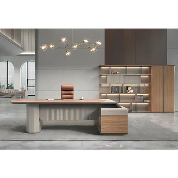 Luxury Wooden Scandinavian Mdf L-shape Tables Ceo Boss  Executive Greyt Office Furniture Desks Sets
