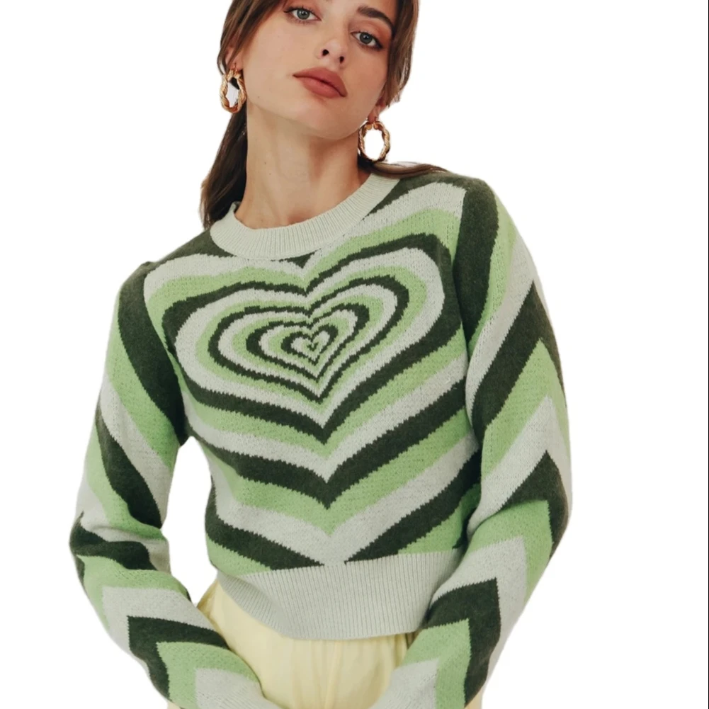 Jersey De Manga Larga Con Estampado De Corazón A Rayas Para Mujer,Jersey De  Punto Con Cuello Redondo,Alta Calidad,Invierno,2022 - Buy Jersey Jersey  Para Las Mujeres,Las Mujeres Suéteres,De Punto Suéter Del Suéter De