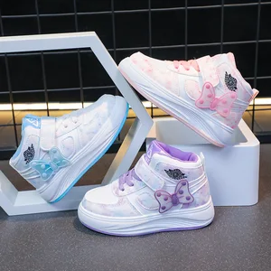 Bow-knot Design Casual Shoes for Children Wholesale Girls Princess Sneakers New Styles Branded High Top Kids Basketball Shoes