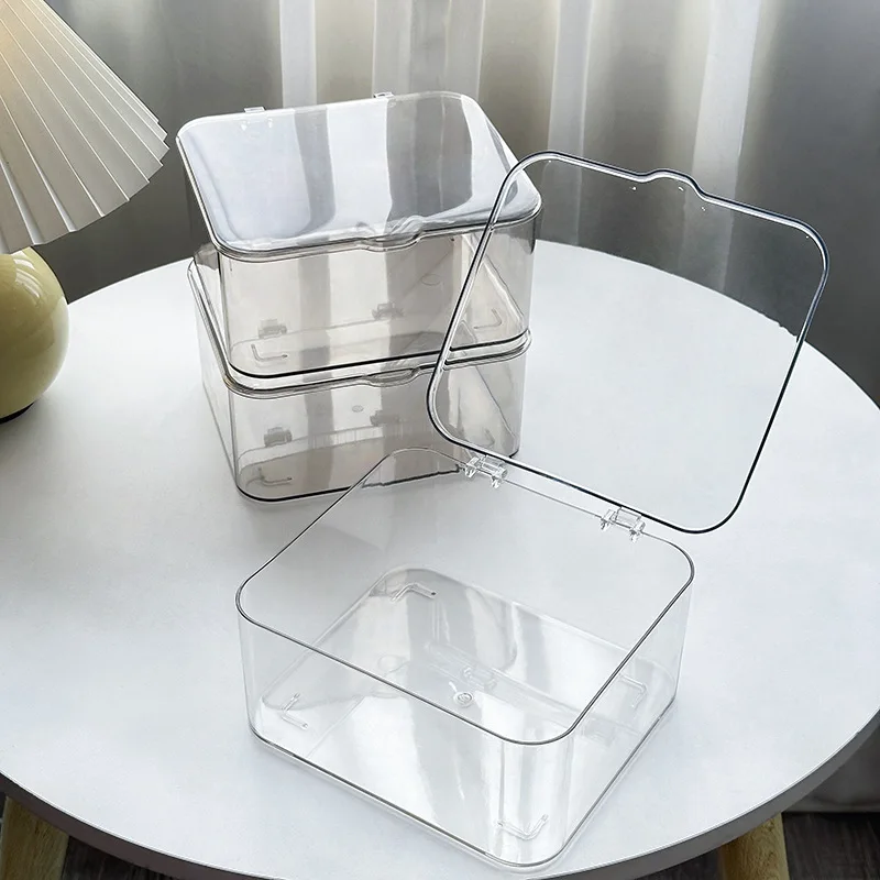 Boîte de rangement transparente sur mesure, en PET plastique écologique, moderne, multifonctionnelle et de grande capacité, pour bureau, destinée aux cosmétiques et aux masques faciaux