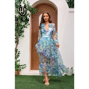 JSN 2026 New Swimwear Beachwear Women Blue Print One Piece Swimsuit and Sarong