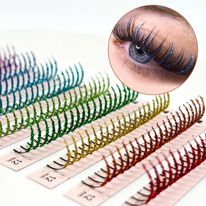 Diyday Korean Neon Colored Glitter Eyelashes Strips Individual Mink