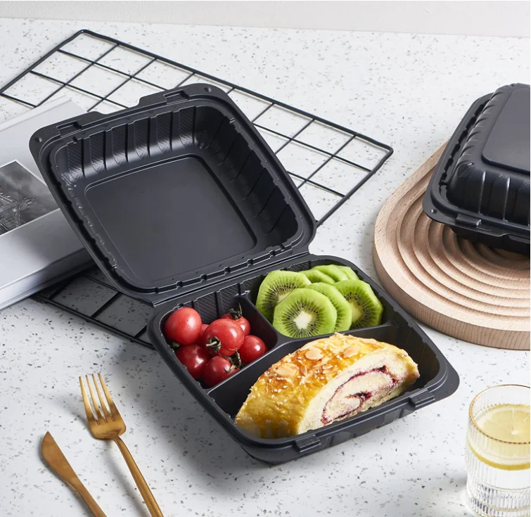 Takeout Container Disposable Biodegradable Hard togo Foam Mfpp Compartment Plastic Hinged Food Container