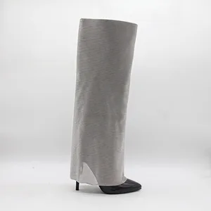 BUSY GIRL HQ1131 Sexy and Stylish Pants-Leg Boots Fully Rhinestone Pointed Toe Stiletto Heel High-Top Fashion Boots for Women