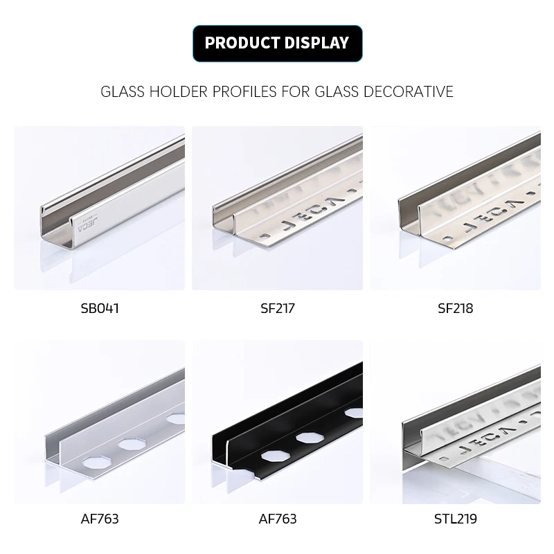 Foshan JECA Factory Directly U Channel Glass Profile Aluminium Shower Wall Profiles for Decoration 304/316 Tile Trim