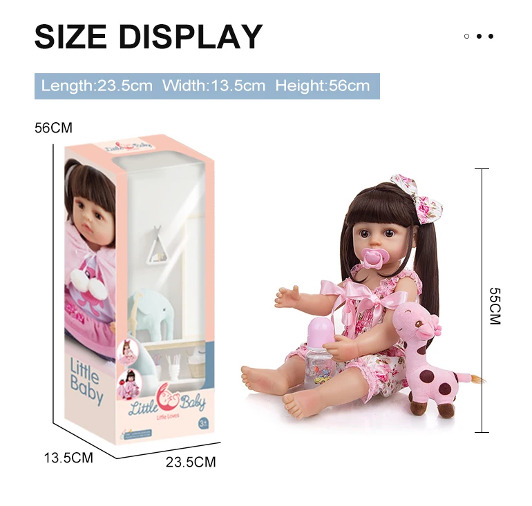 Chengji 55 CM Simulation Baby Bottle Lifelike Cute Soft Silicone Realistic Reborn Doll Toy for Kids