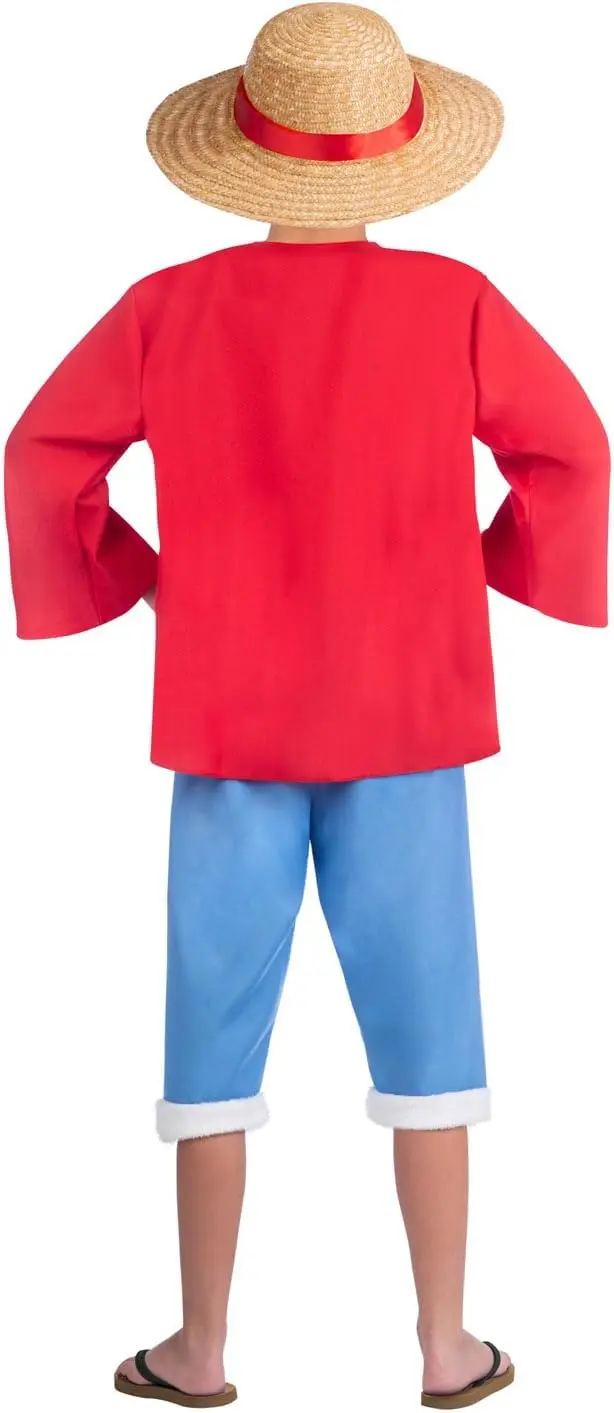 Officially Licensed One Piece Luffy Adult Cosplay Costume 'My Other Me'  Style Fur Material with Shirt Pants Belt Straw Hat, image size:614x1413